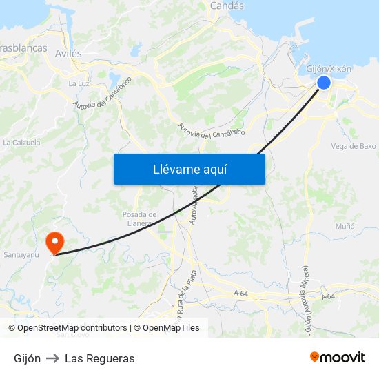 Gijón to Las Regueras map