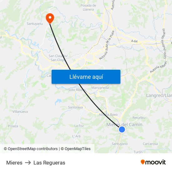 Mieres to Las Regueras map