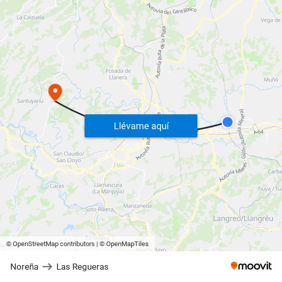 Noreña to Las Regueras map