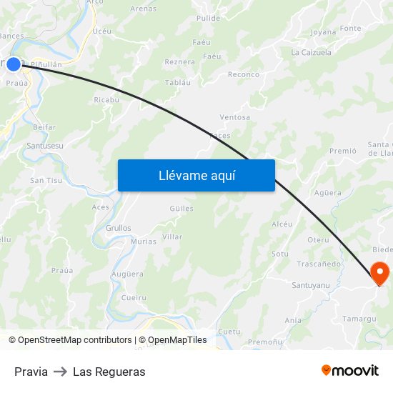 Pravia to Las Regueras map