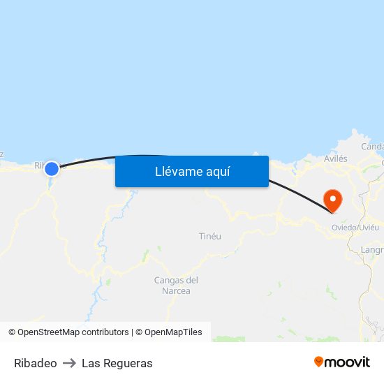 Ribadeo to Las Regueras map