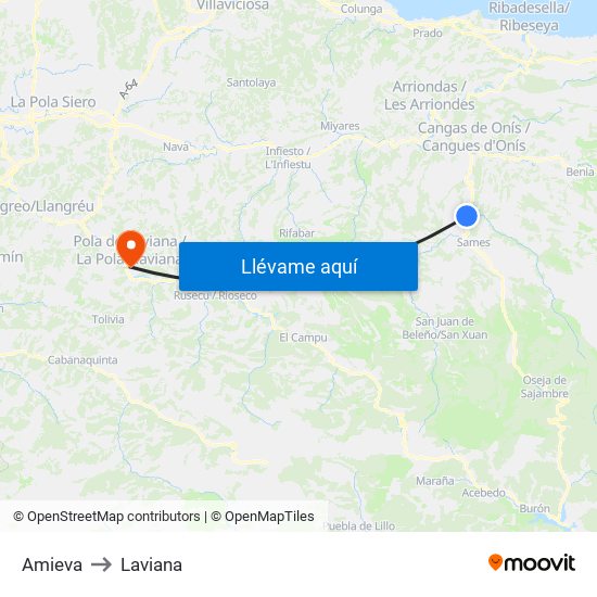 Amieva to Laviana map