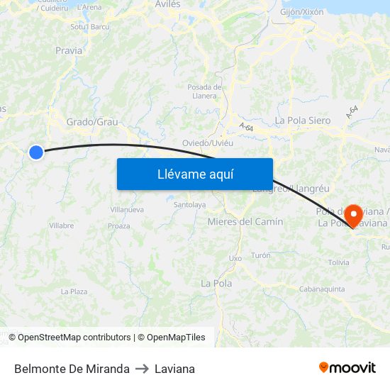 Belmonte De Miranda to Laviana map