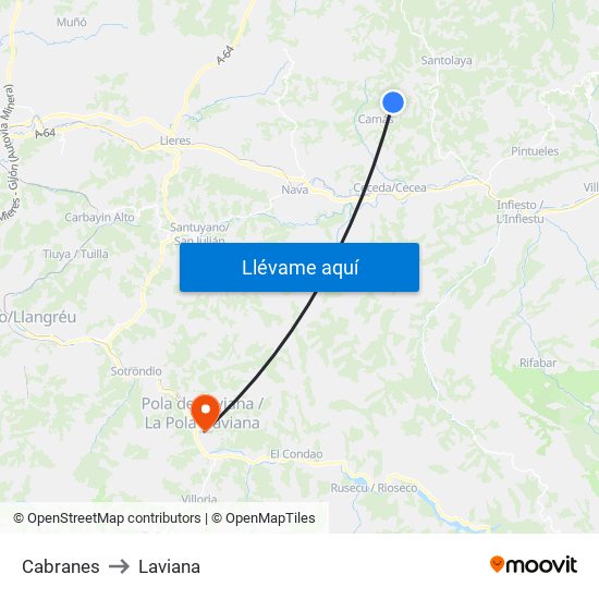 Cabranes to Laviana map