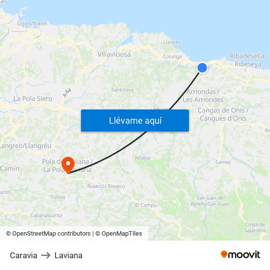 Caravia to Laviana map