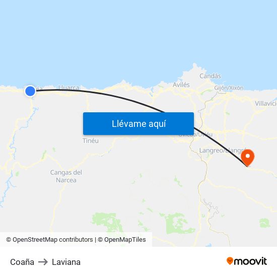Coaña to Laviana map