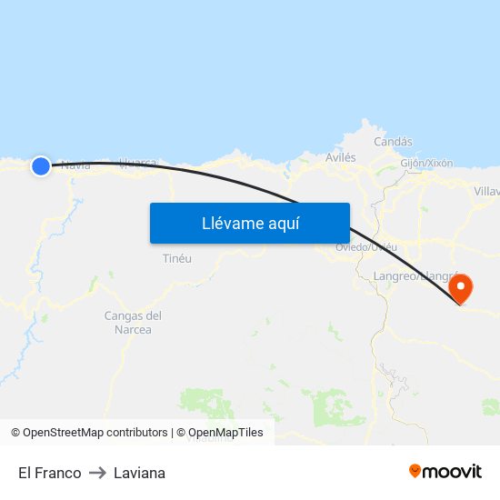 El Franco to Laviana map