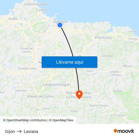 Gijón to Laviana map