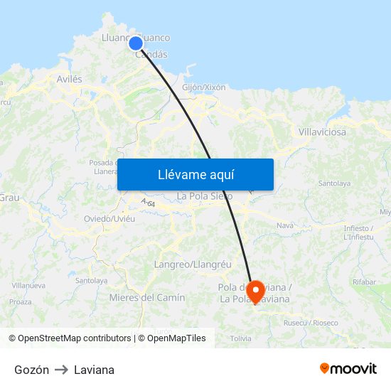 Gozón to Laviana map