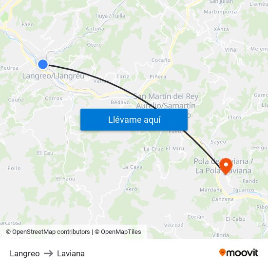 Langreo to Laviana map