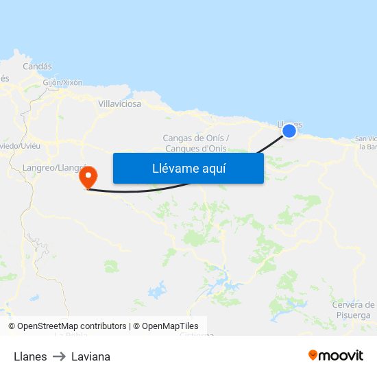 Llanes to Laviana map