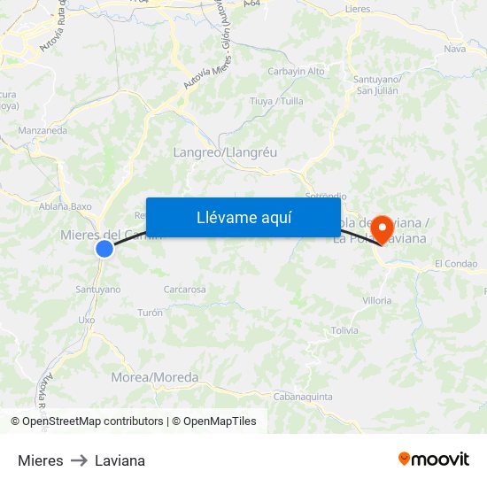 Mieres to Laviana map