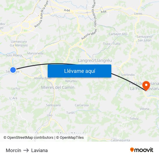 Morcín to Laviana map
