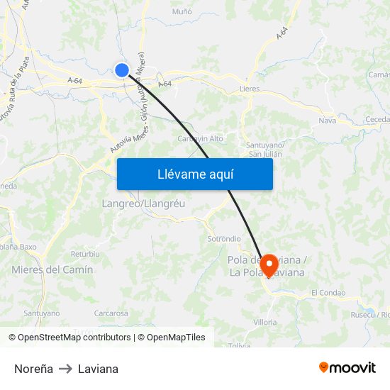 Noreña to Laviana map