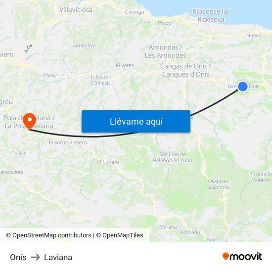 Onís to Laviana map