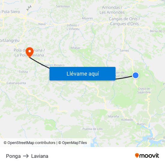 Ponga to Laviana map