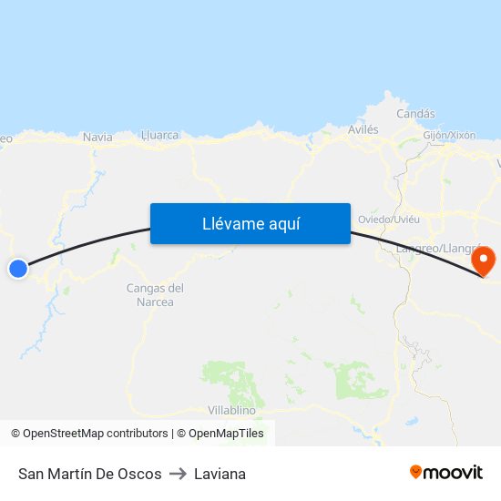 San Martín De Oscos to Laviana map