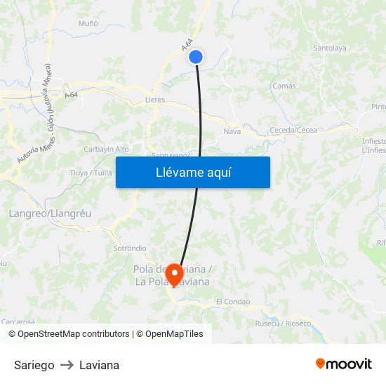 Sariego to Laviana map