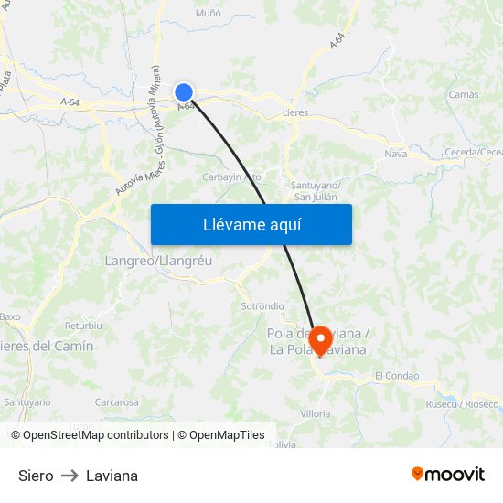 Siero to Laviana map