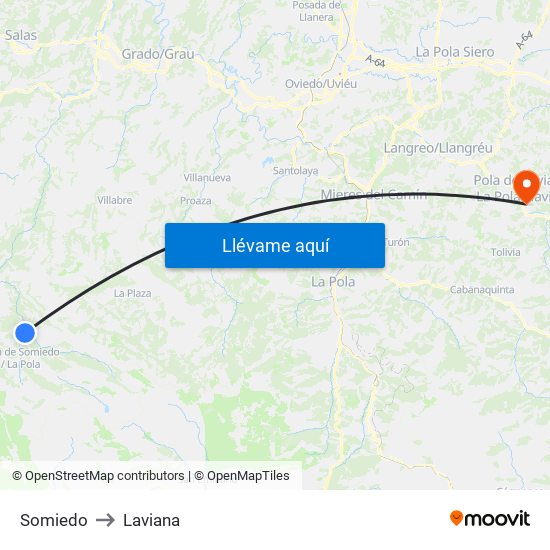 Somiedo to Laviana map