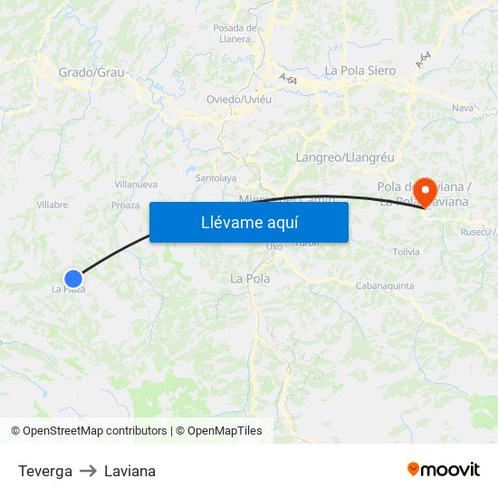 Teverga to Laviana map