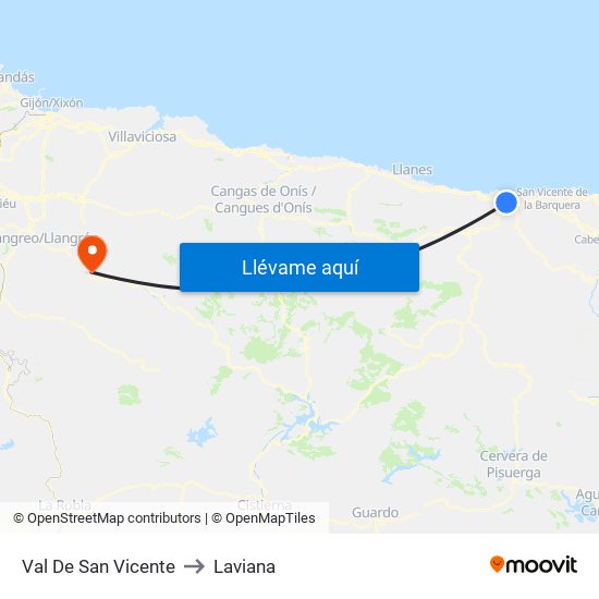 Val De San Vicente to Laviana map
