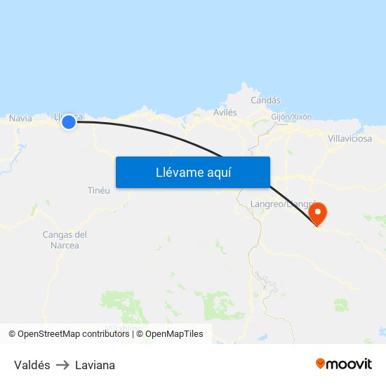 Valdés to Laviana map