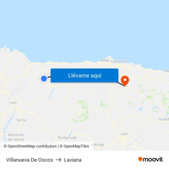 Villanueva De Oscos to Laviana map