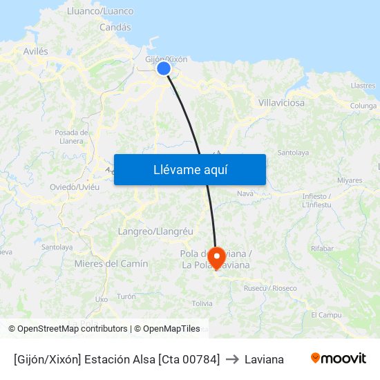[Gijón/Xixón]  Estación Alsa [Cta 00784] to Laviana map