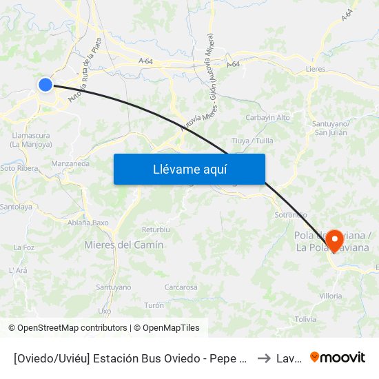 [Oviedo/Uviéu]  Estación Bus Oviedo - Pepe Cosmen [Cta 01549] to Laviana map