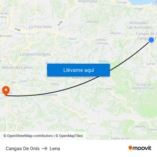 Cangas De Onís to Lena map