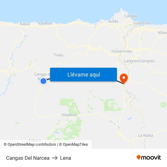Cangas Del Narcea to Lena map
