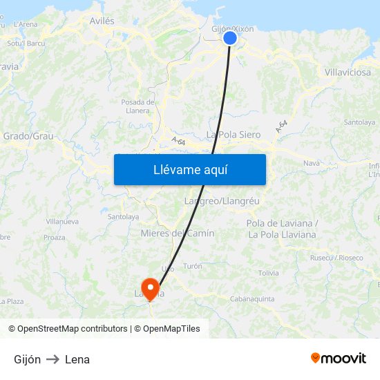 Gijón to Lena map