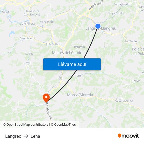 Langreo to Lena map