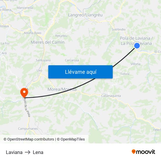 Laviana to Lena map