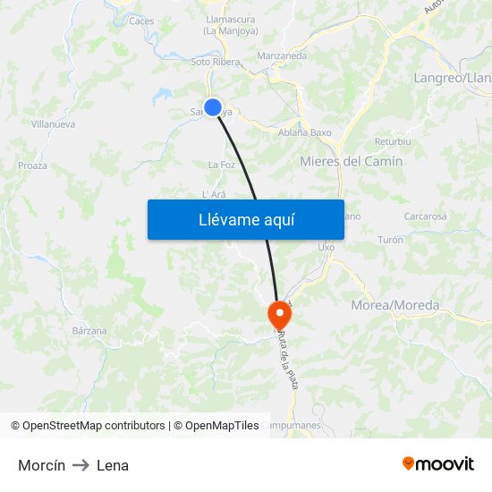 Morcín to Lena map