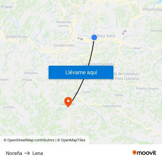 Noreña to Lena map