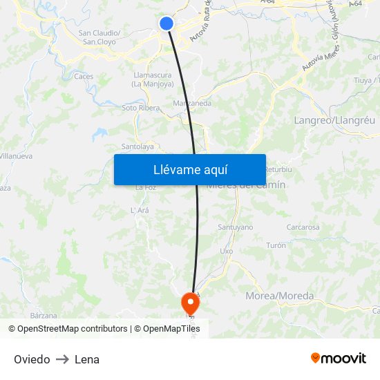 Oviedo to Lena map