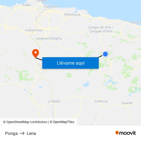 Ponga to Lena map