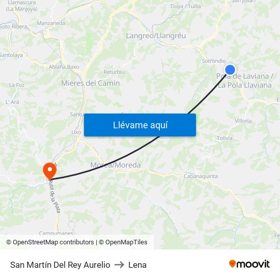 San Martín Del Rey Aurelio to Lena map