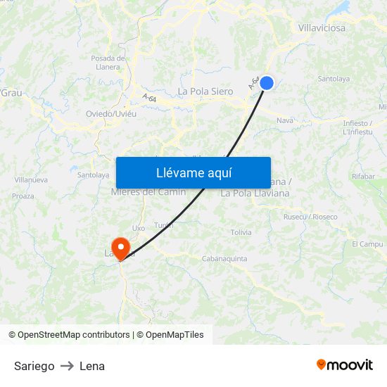 Sariego to Lena map