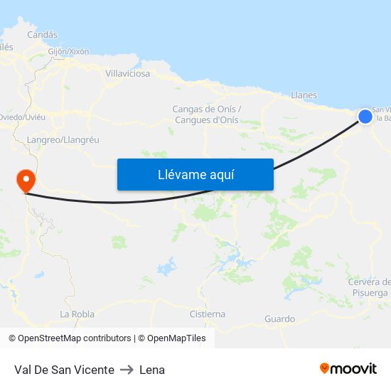 Val De San Vicente to Lena map