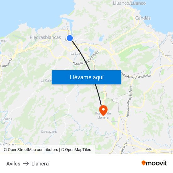 Avilés to Llanera map
