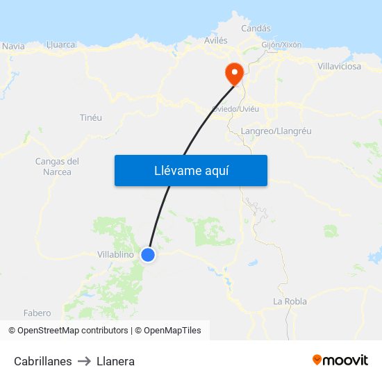 Cabrillanes to Llanera map