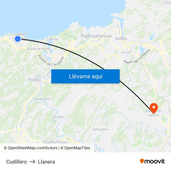 Cudillero to Llanera map