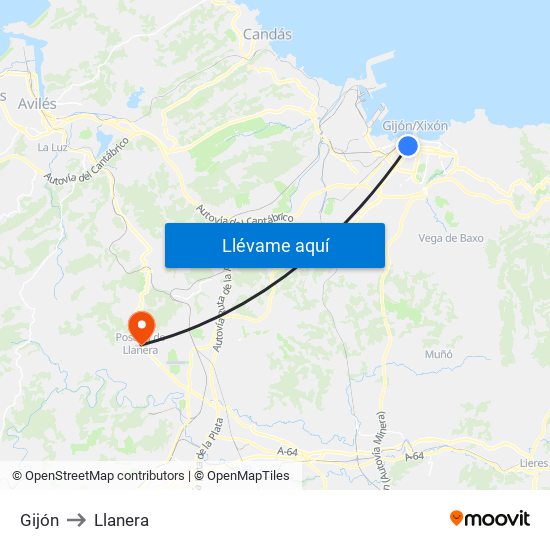 Gijón to Llanera map