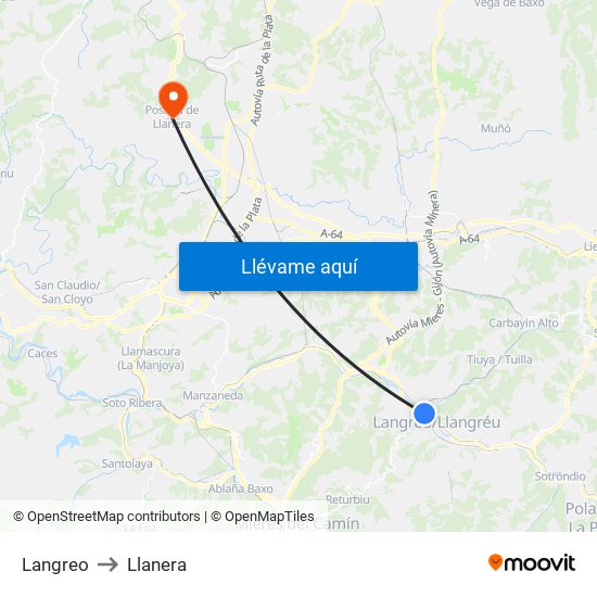 Langreo to Llanera map