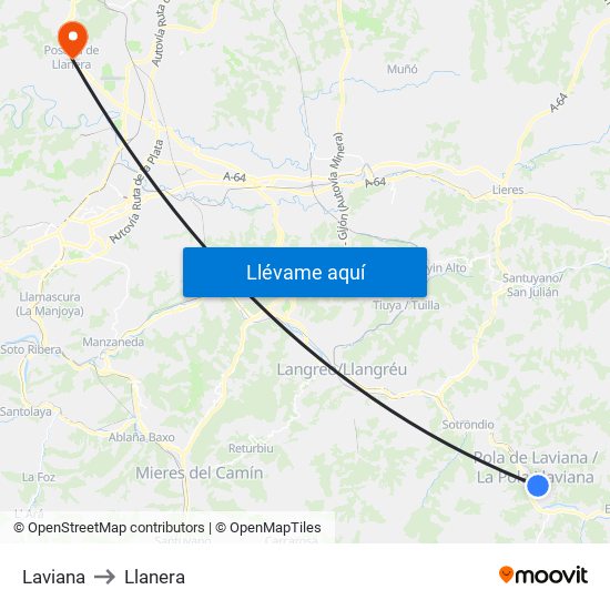 Laviana to Llanera map