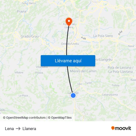 Lena to Llanera map