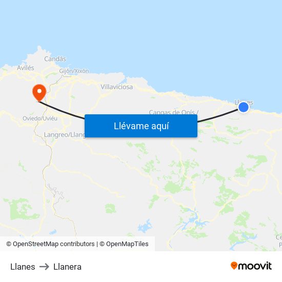 Llanes to Llanera map